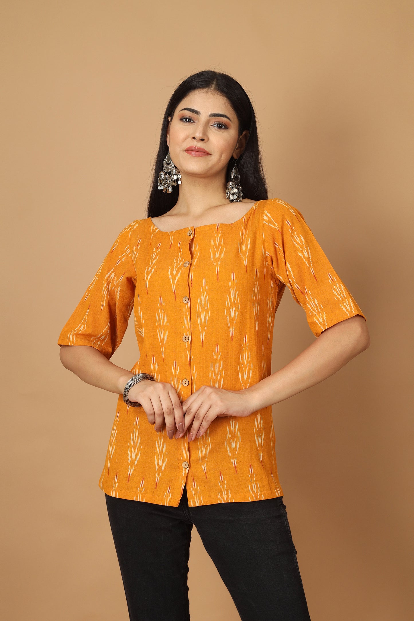 Dopahar Yellow Ikat Top