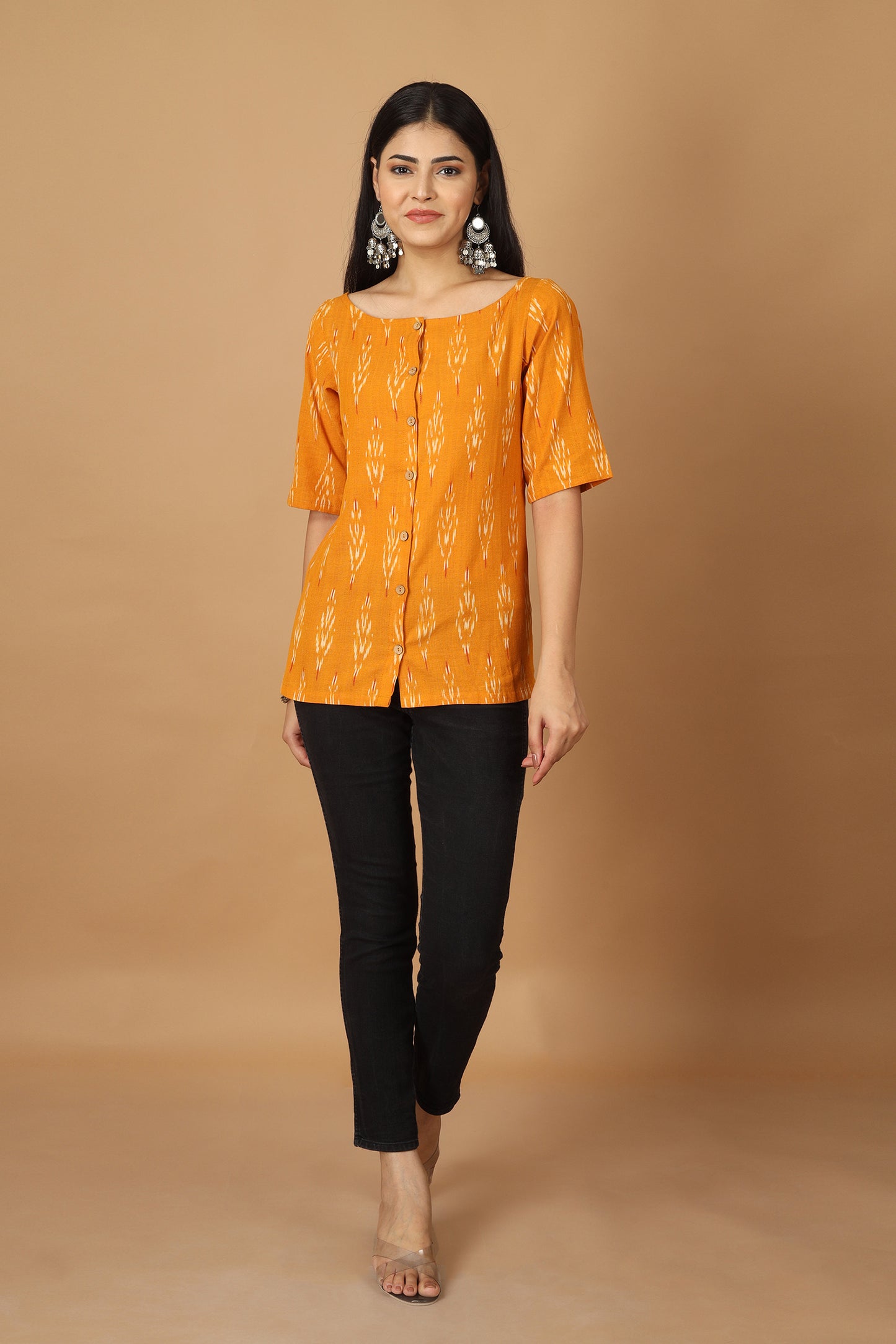 Dopahar Yellow Ikat Top