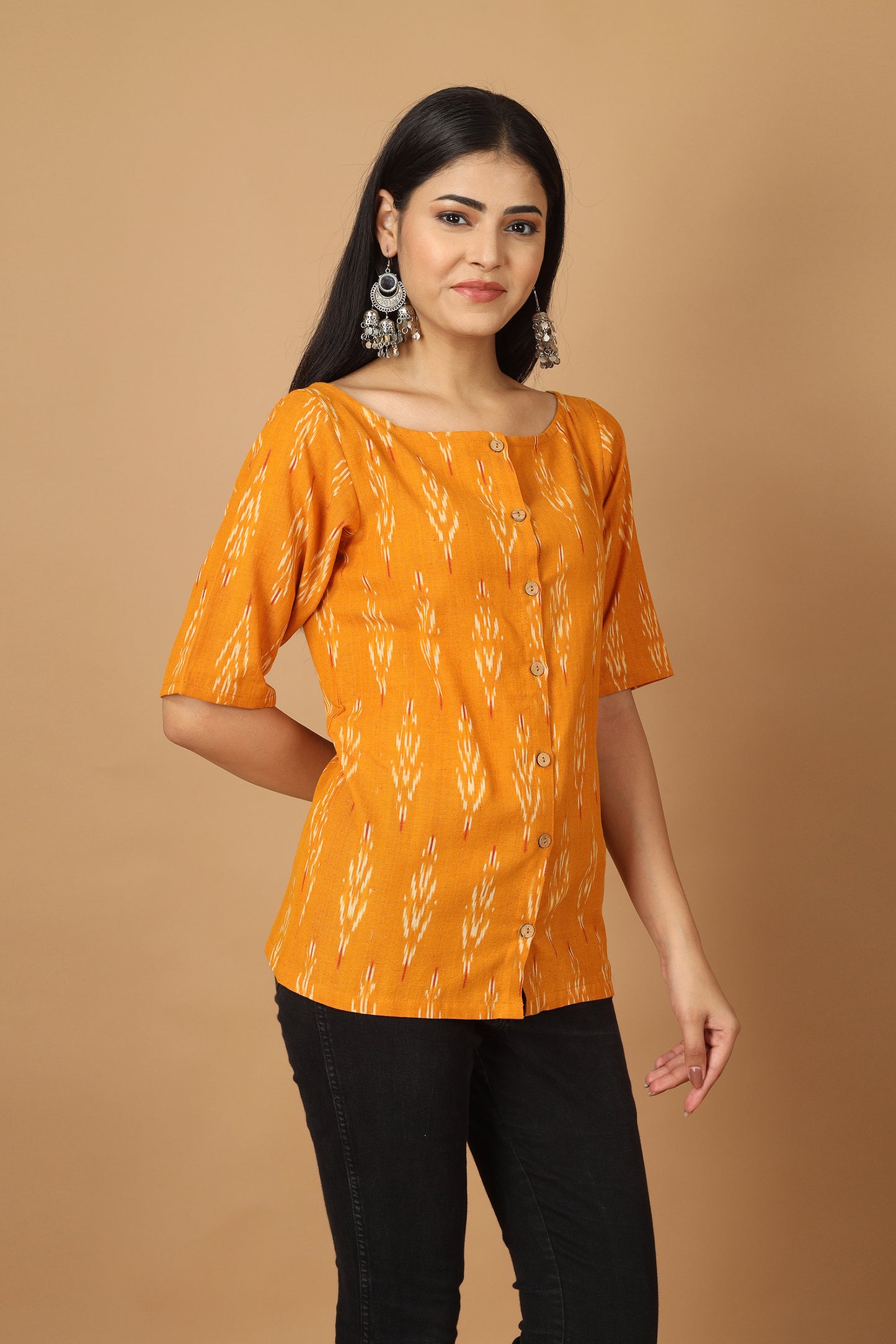 Dopahar Yellow Ikat Top