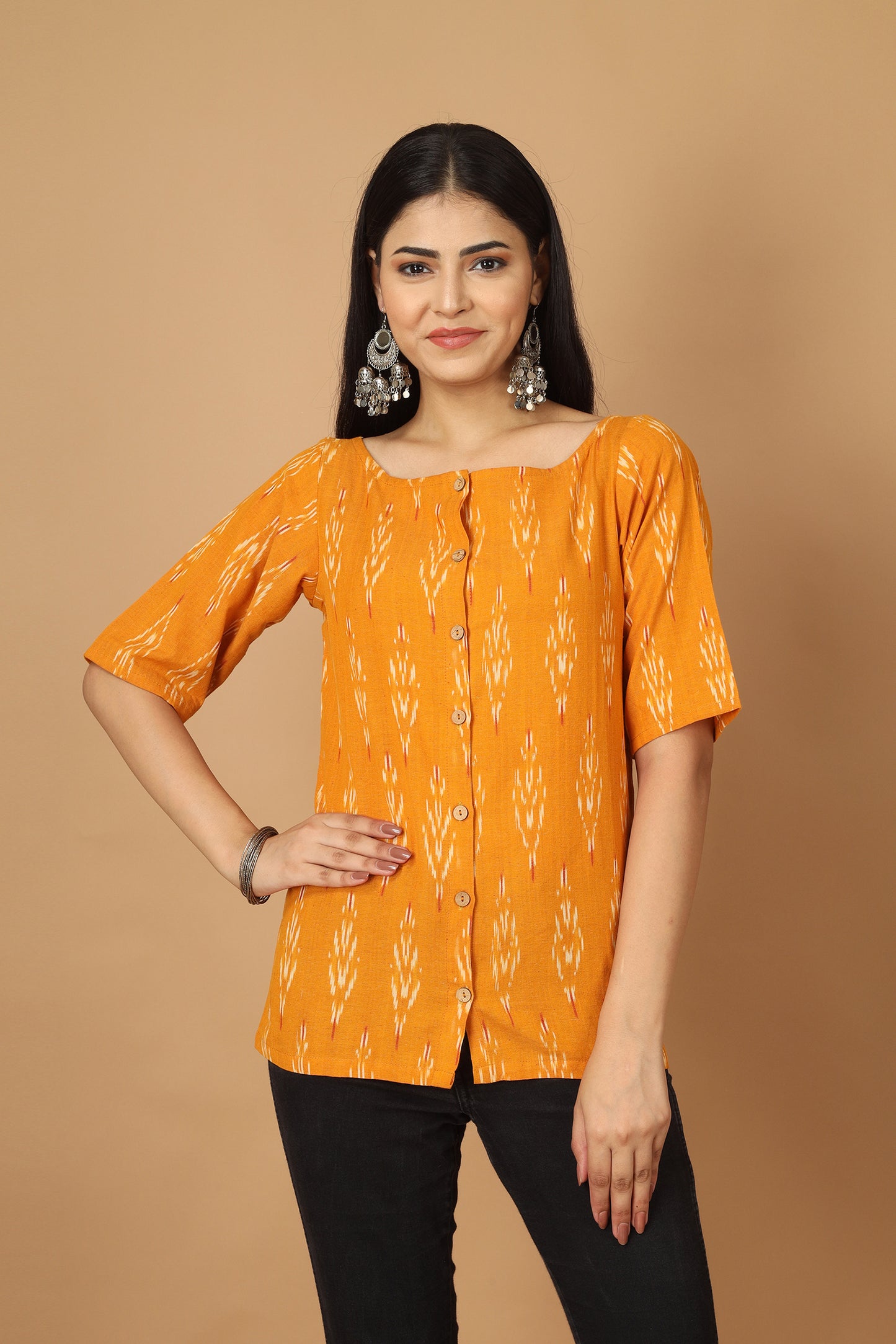 Dopahar Yellow Ikat Top