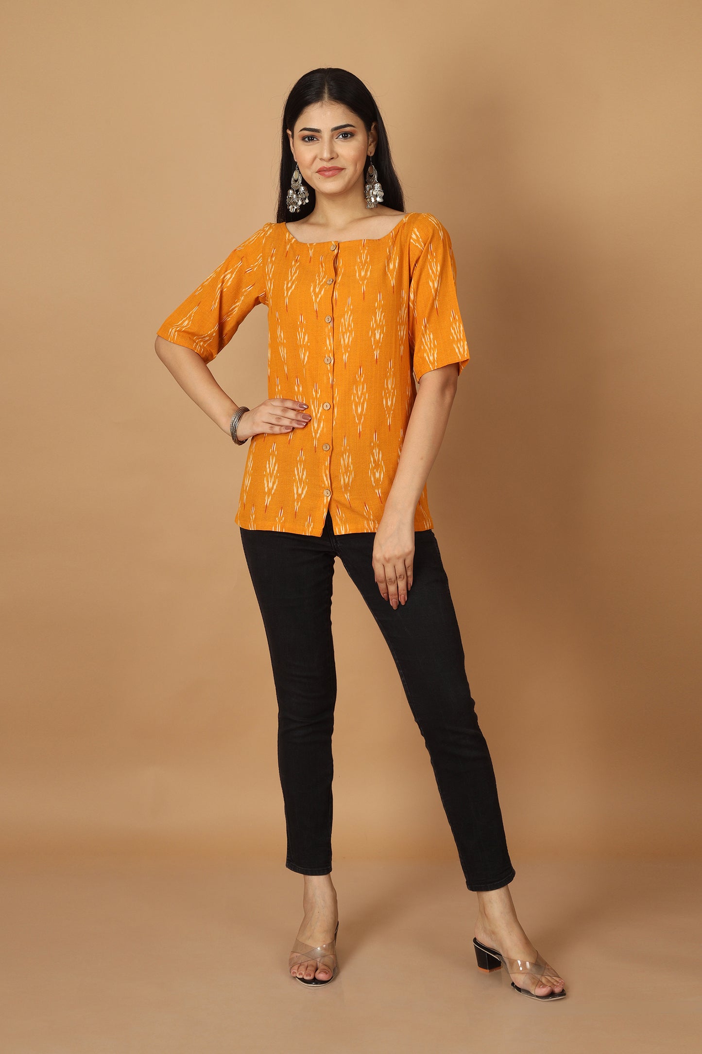 Dopahar Yellow Ikat Top