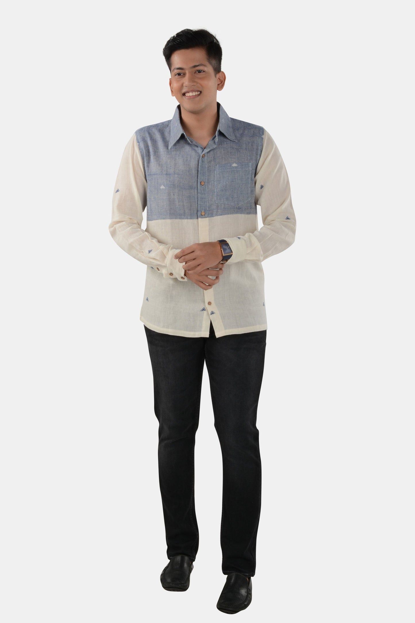 Savay White Blue Kala Cotton Shirt