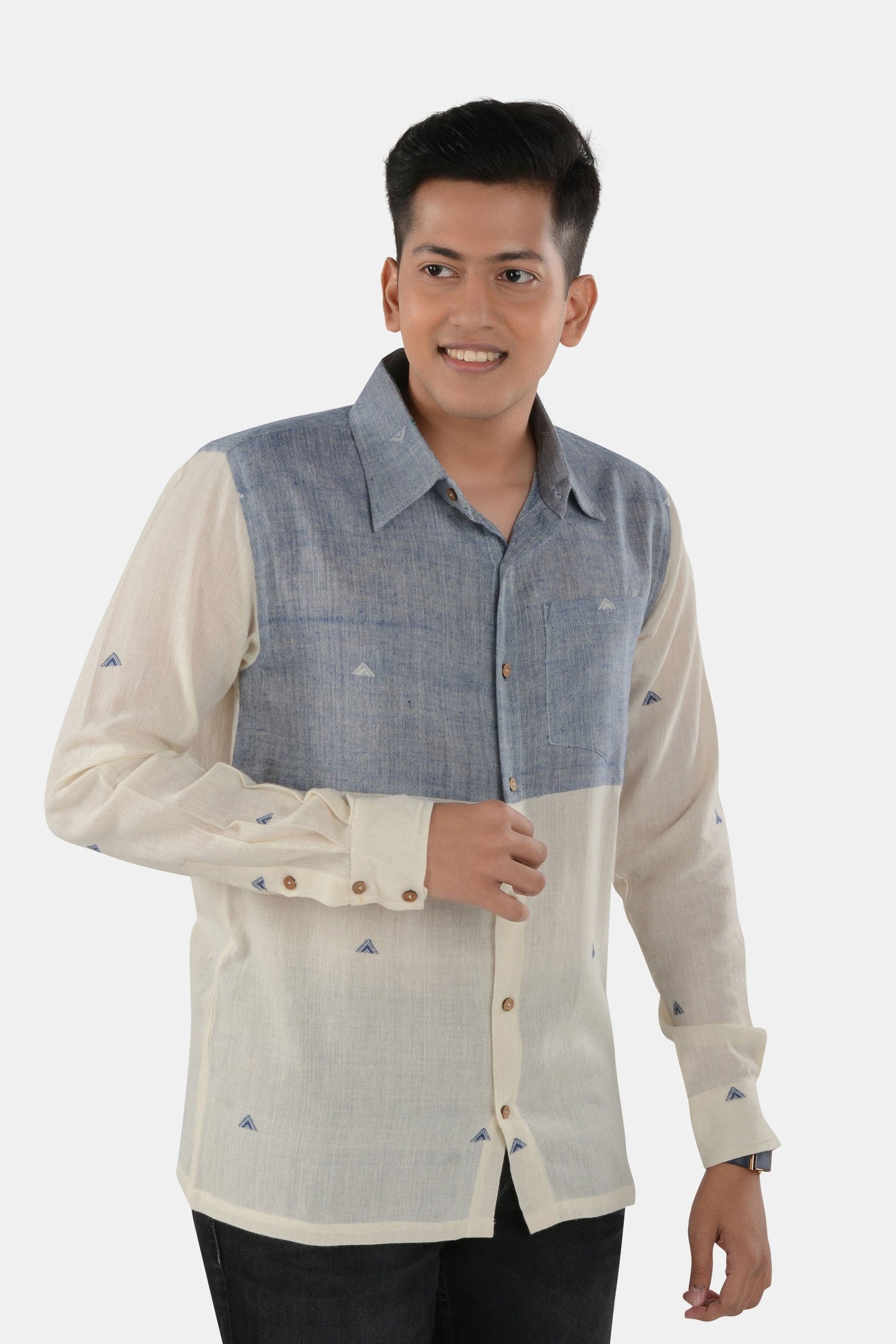 Savay White Blue Kala Cotton Shirt