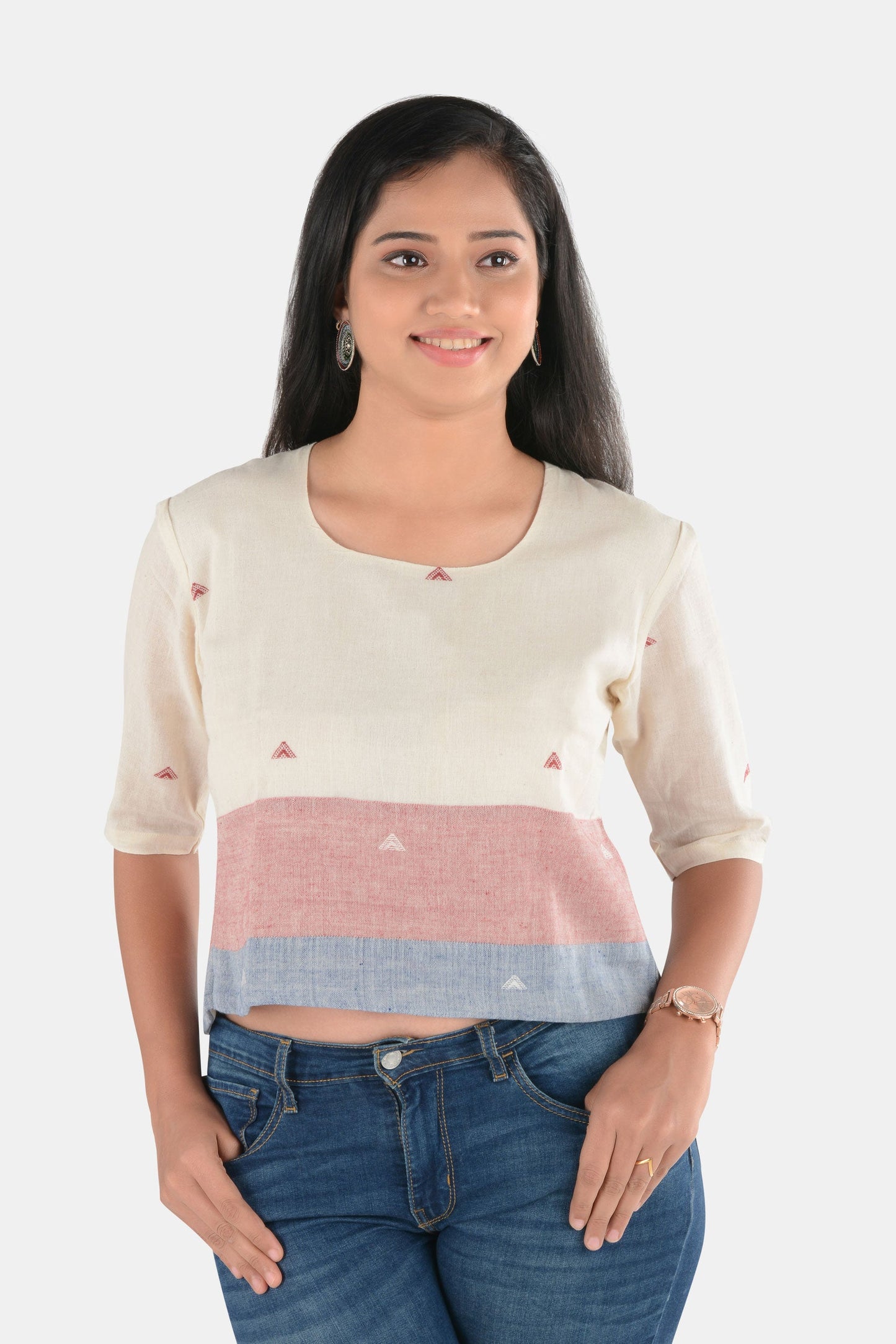 Ekaya White Red Blue Kala Cotton Top